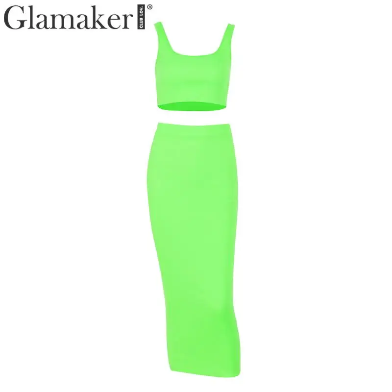 Glamaker, костюм из двух частей, облегающее платье, женский укороченный топ, весна-лето, высокая талия, платье миди, женское элегантное платье для вечеринки, Новинка