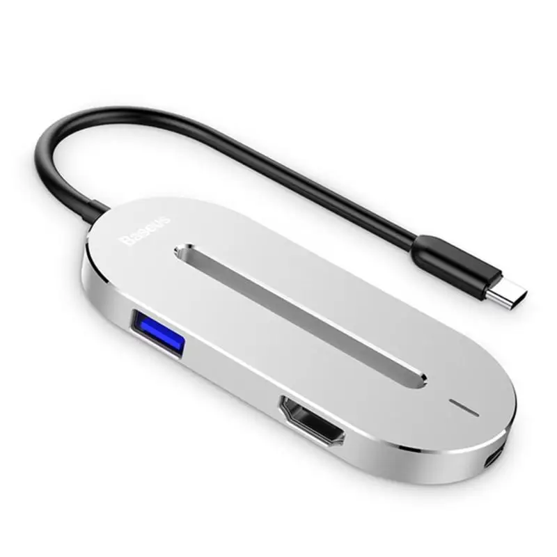 Серебристый Baseus O хаб-конвертер Универсальный USB C штекер HDMI USB 3,0 Тип C Женский адаптер кабель для MacBook MateBook - Цвет: Серебристый