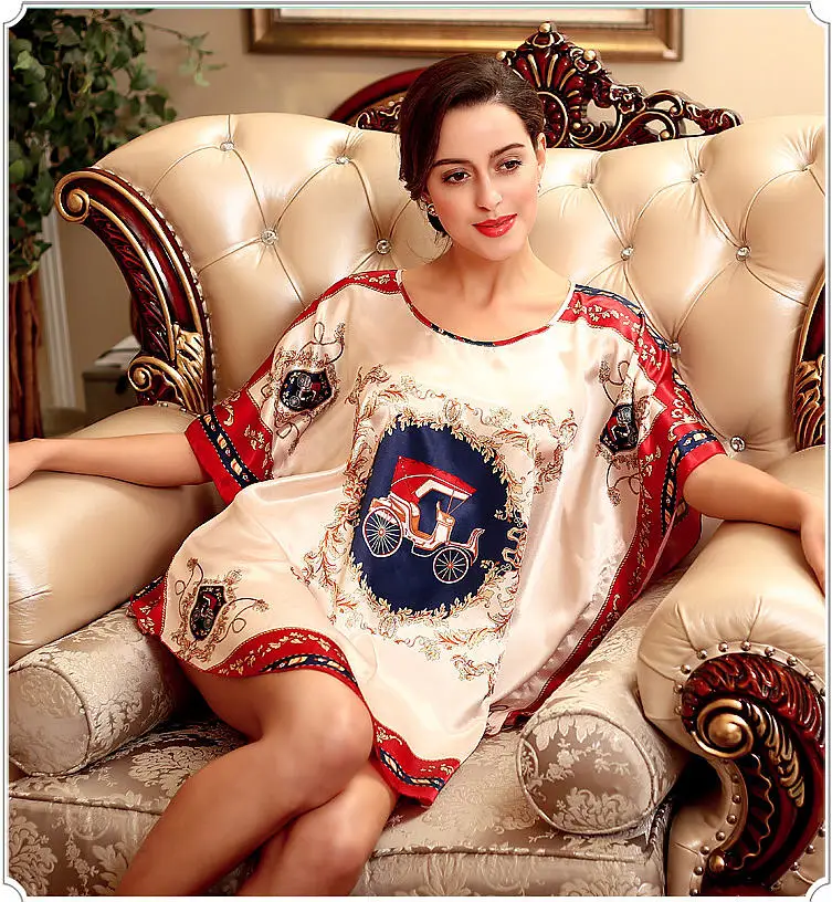 женской одежде королевский batwing рукавом ночной рубашки атласное халаты свободно