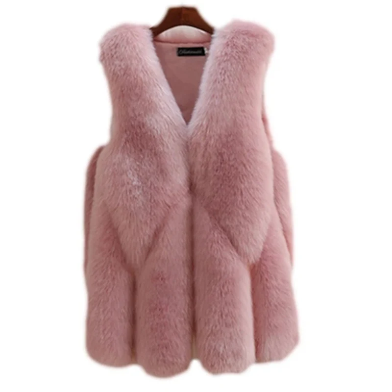 Зимняя женская шуба из искусственного меха 2018 модная теплая жилетка без рукавов