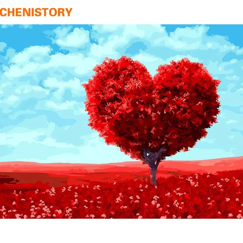 CHENISTORY красное сердце Дерево DIY живопись по номерам домашний Декор стены искусства Куадрос Decoracion акриловые картины маслом на холсте 40*50