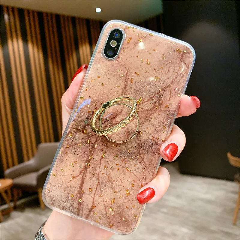Держатель для кольца на палец золотой фольгированный чехол iPhone X XR XS Max роскошный