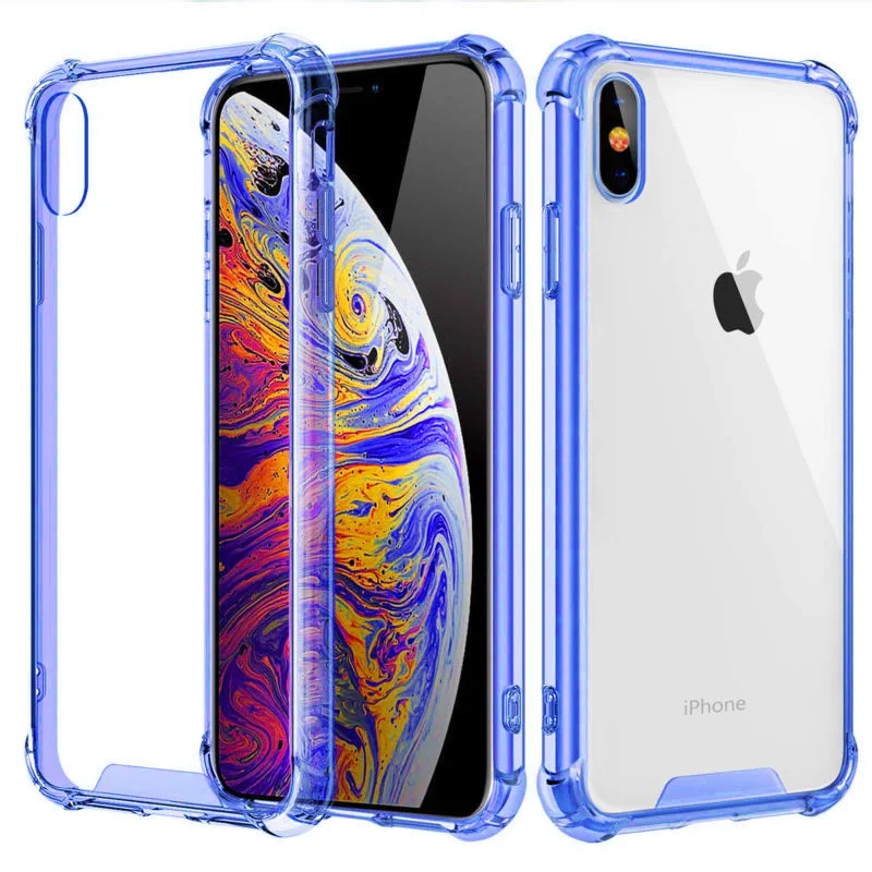 blue Противоударный бампер, прозрачный защитный чехол для телефона для iPhone 11 X XS XR XS Max 8 7 6 6S Plus, Прозрачная силиконовая задняя крышка - Цвет: blue