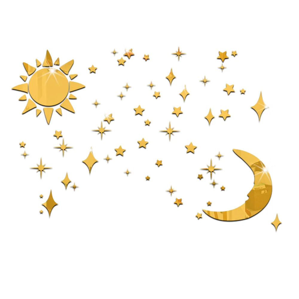 Sun Moon Stars DIY 3D environmental acrylic mirror wall sticker for home art decoration | Дом и сад