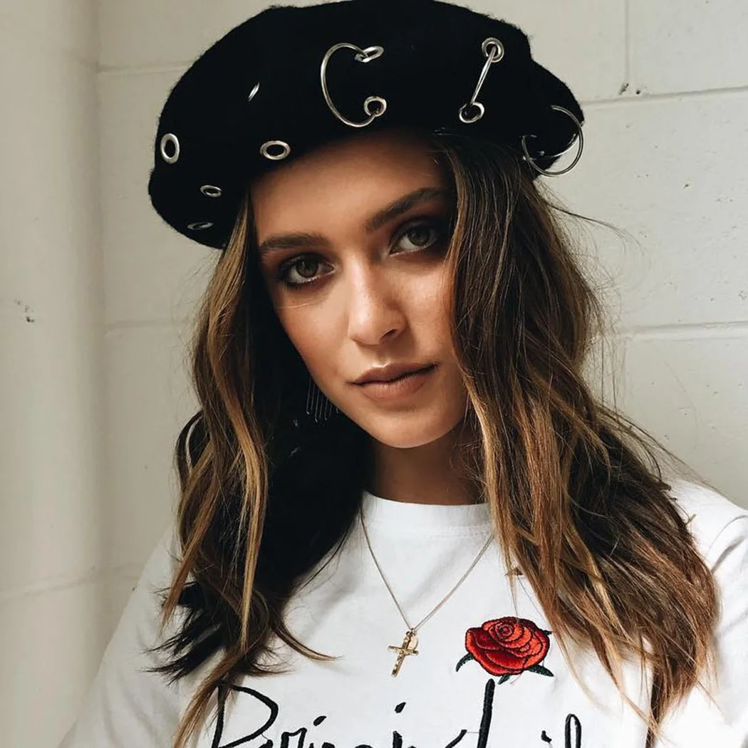 Женский винтажный шерстяной берет металлический панк кольцо плоский с кольцом