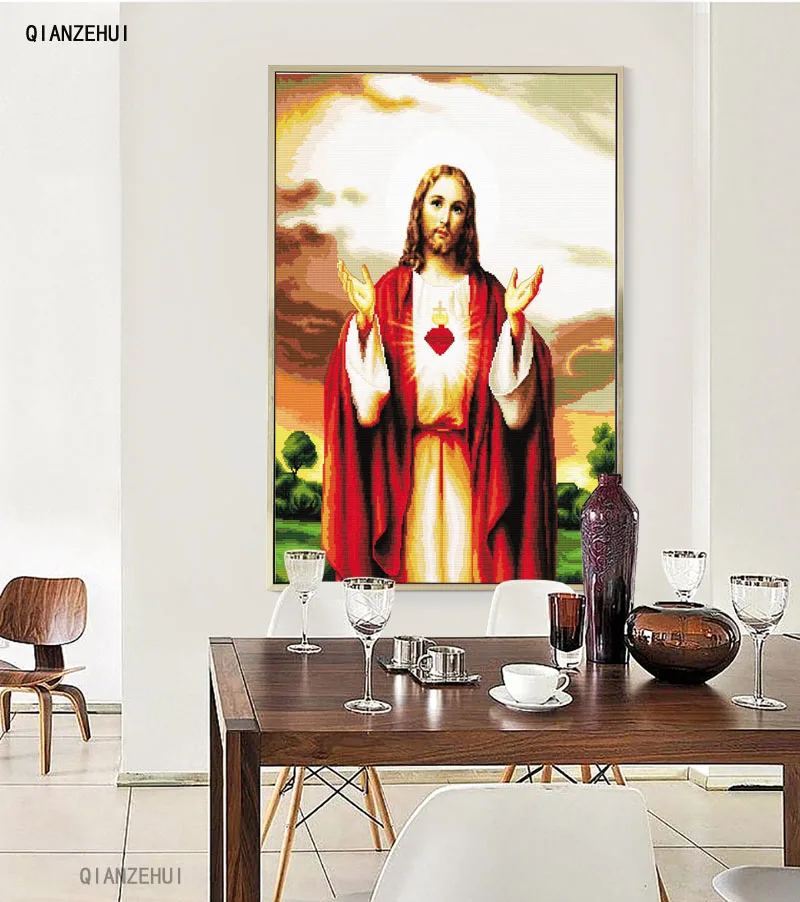 QIANZEHUI Needlework DIY Emanuel Jesus Cross stitch Christian Sets For Embroidery kits Cross-Stitching Wall Home Decro | Дом и сад