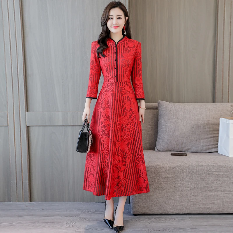 Женское традиционное китайское платье Cheongsam длинное винтажное в стиле ретро