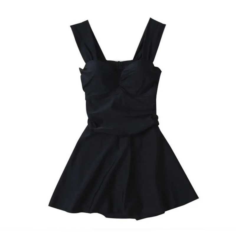 

2019 Women Low-cut Sexy Solid Color Halter Boxer Vintage Ruffled Casual Swimsuit High Waist Bikini Set