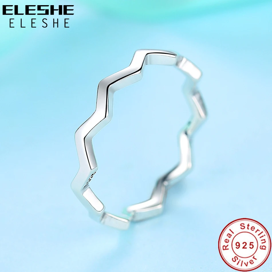 ELESHE, Настоящее серебро 925 пробы, кольца для женщин, геометрические волнистые кольца на палец, обручальные ювелирные изделия