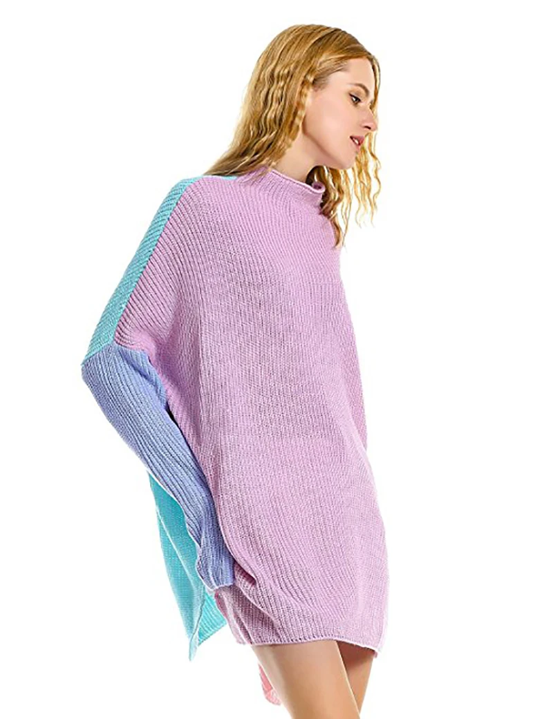 Fitshinling Лоскутная негабаритных пуловер женский Макарон Симпатичные леди свитер