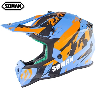 SOMAN SM633 ECE мотоциклетный шлем по пересеченной местности каск MX Dirt Bike гоночный шлем для мотокросса по бездорожью Moto Cascos - Color: Matt Blue