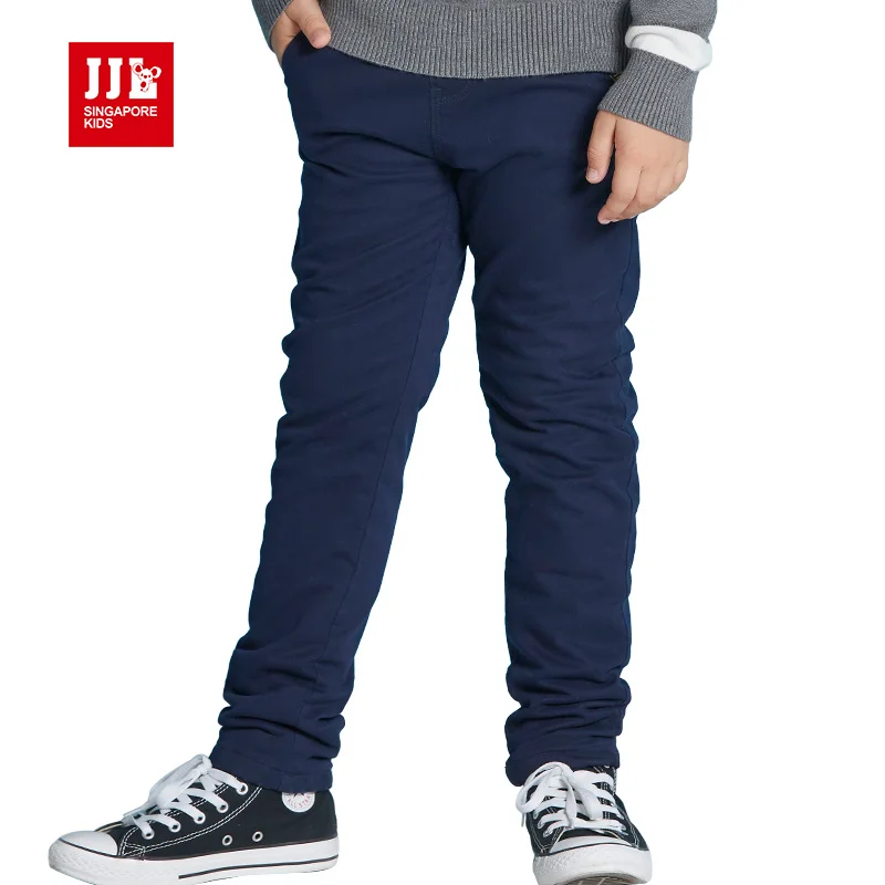 Темно синий мальчиков рябить брюки зимой дети теплая подкладка флис полная длина