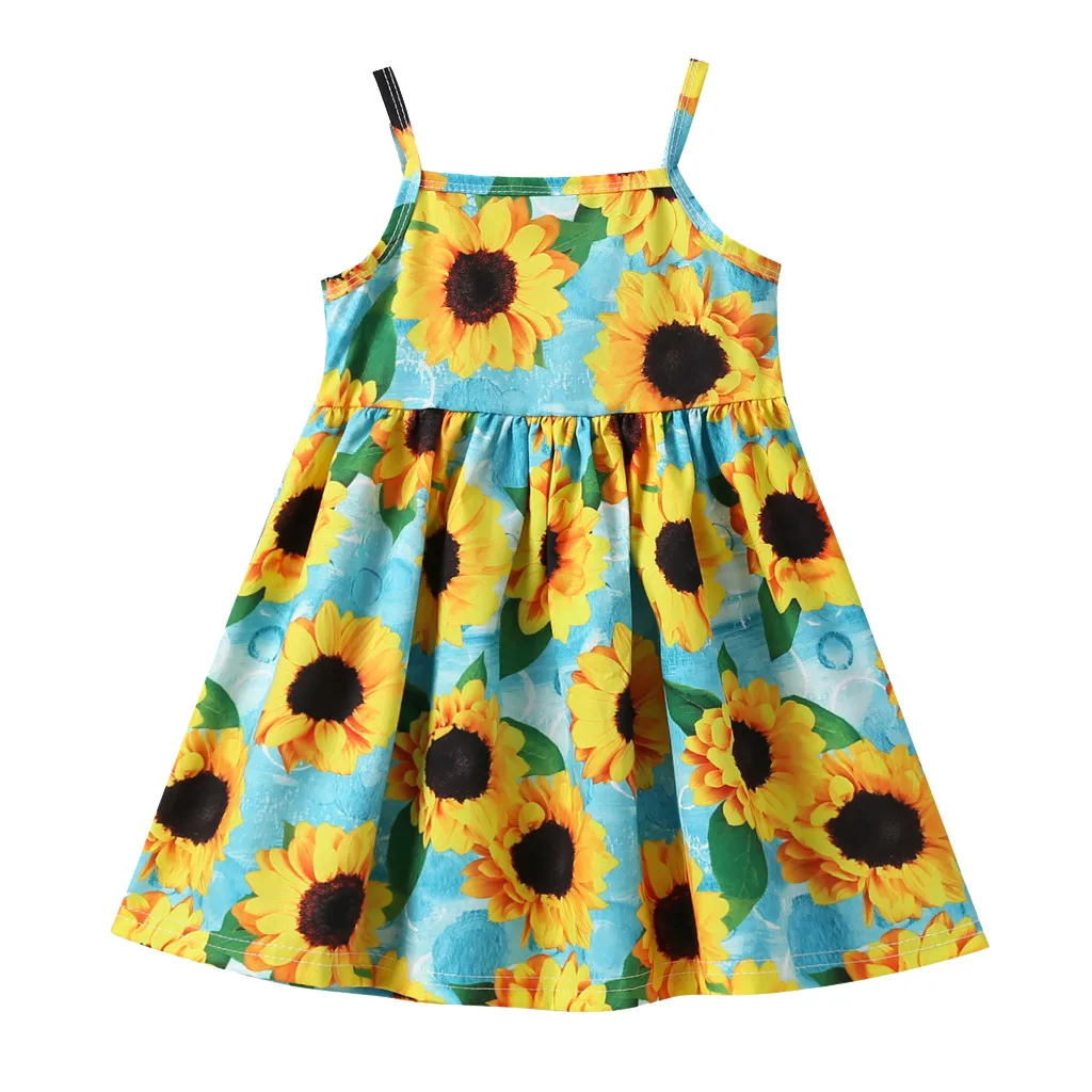 Детская одежда для малышей Одежда маленьких девочек платье с принтом подсолнуха