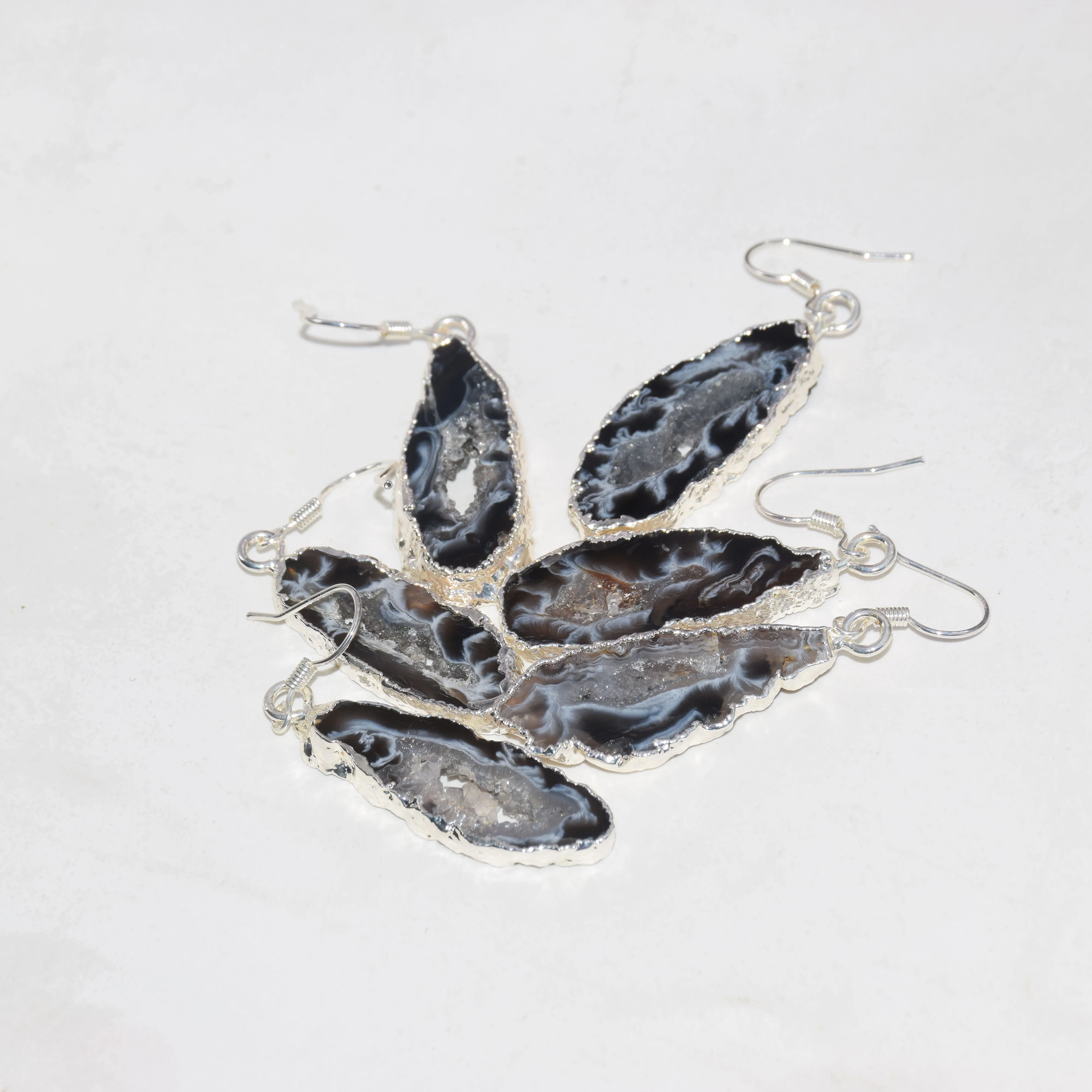 Натуральный срез агат камни Друза серьги для женщин женские 2020 Черные Серые