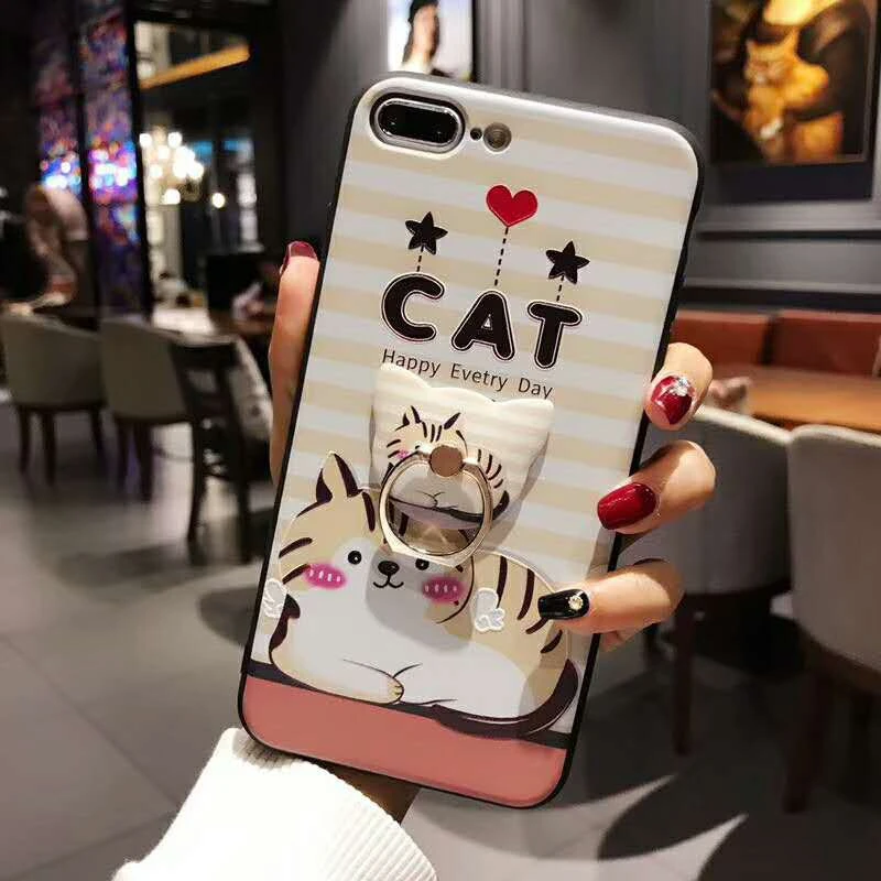 Чехол для телефона HOCAYU с милым 3D принтом кота и кольцом-держателем IPhone 6s 6plus 7 7plus 8