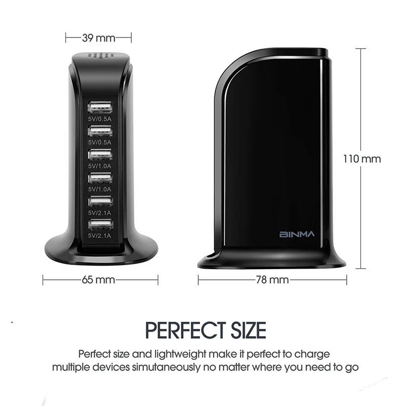 USB Зарядная станция Hub 30W 6 портов Зарядное устройство для стены Портативное путешествие настольный для iPhone iPad Samsung Мобильные телефоны