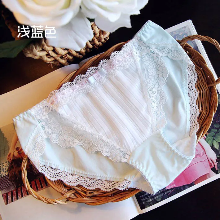 light luxury pleated Japanese cotton underwear fashion lady sweet seamless sexy lace string thong tanga panty underpants | Женская