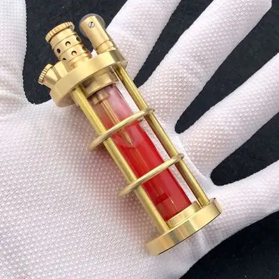 Ручная латунная металлическая бензиновая Зажигалка для сигарет, прозрачное стекло, масляный бак, герметичный, менее летучий, коллекция подарков 178 г 100*35 мм - Цвет: 2