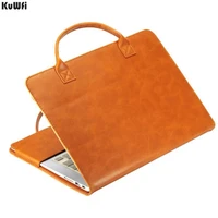 kuwfi laptop protect case bag with hand strap easy to carry for macbook air pro 11 6 12 13 3 15 4 pu leather notebook case