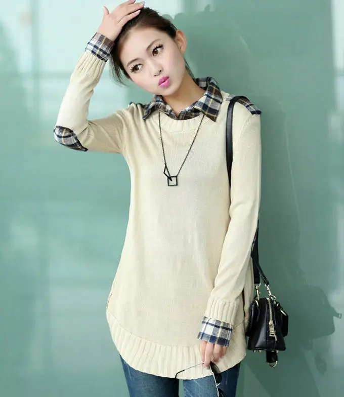 Женский свитер размера плюс новинка 2016 вязанные пуловеры длинные модные зимние