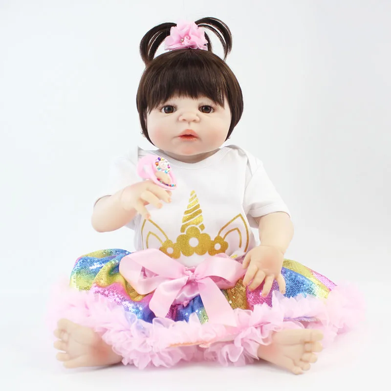 55 см полностью силиконовая кукла Reborn Baby Doll игрушка 22 дюймов виниловая новорожденная принцесса младенцы с единорогом Одежда для девочек Bonecas Alive Bebe