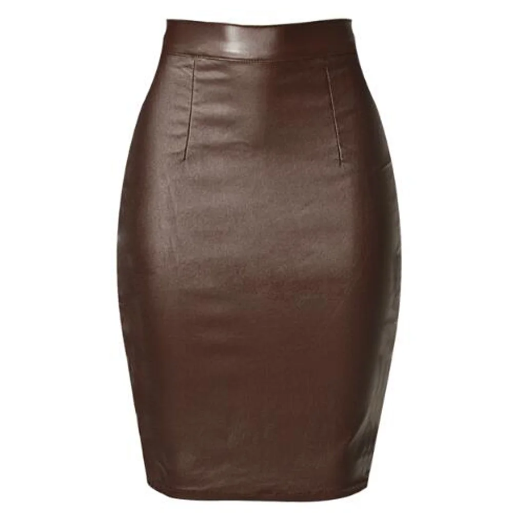 Женская юбка карандаш средней длины из искусственной кожи с высокой