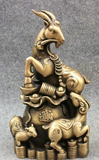 wholesale factory 10&quot Folk Chinese Year Zodiac Bronze Wealth Treasure 3 Sheep Goat Family Statue |