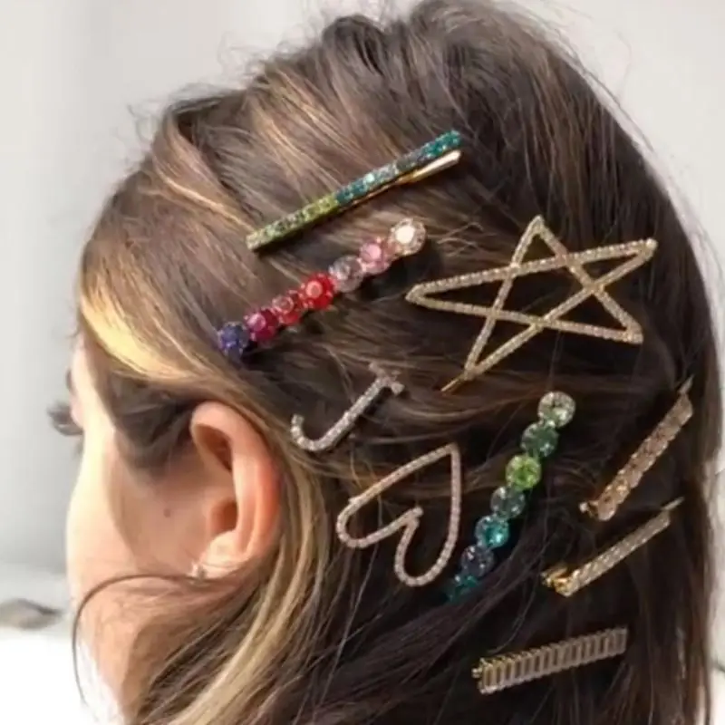 1 PC Hollow Heart Wedding Bridal Star Sign One Word Hairpin Women Glitter Rhinestone Hair Clip Side Bang Decorative Barrette | Украшения и