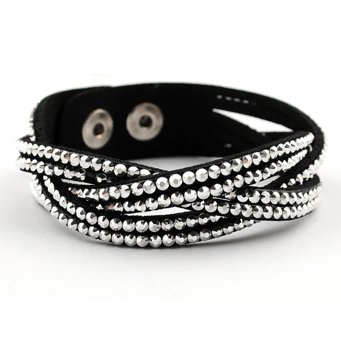 Новые модные ювелирные изделия Хрустальные кожаные браслеты-шармы для женщин