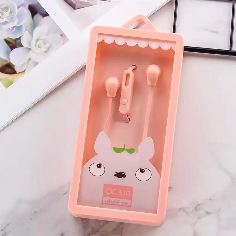 CHICLITS Fashion Lovely Cartoon Totoro Earphones 3.5mm Stereo Music Pink Girl Earplugs Mic For MP3 MP4 Phone Student Kids Gift |