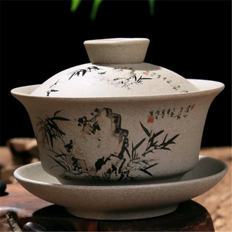 D 120 мл Чайная Посуда античная грубая керамика ручная роспись Gaiwan, чайная чашка керамическая чашка чайный набор кунг-фу чаша китайский чай мастер чашка супница - Цвет: D