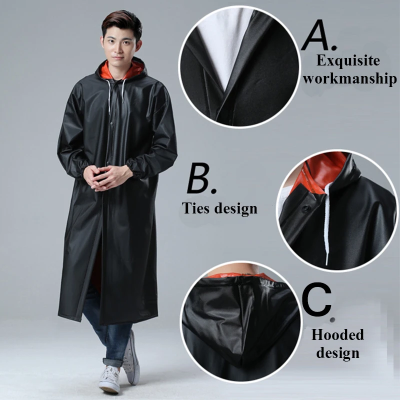 Мужской и женский плащ-пончо утолщенный Модный черный плащ-дождевик для походов