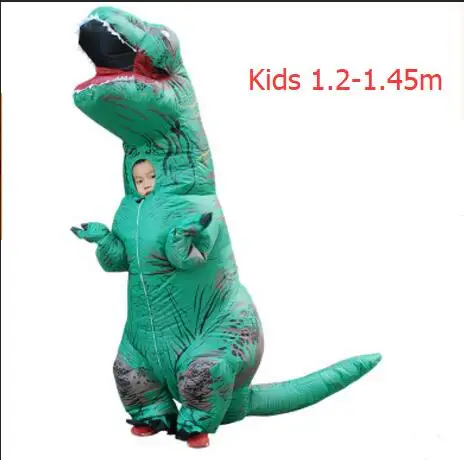 Kids Green T Rex Надувной костюм динозавра для взрослых и детей, костюм T REX, маскарадный костюм, маскарадный костюм на Рождество и Хэллоуин для мужчин и женщин - Цвет: Kids Green T Rex