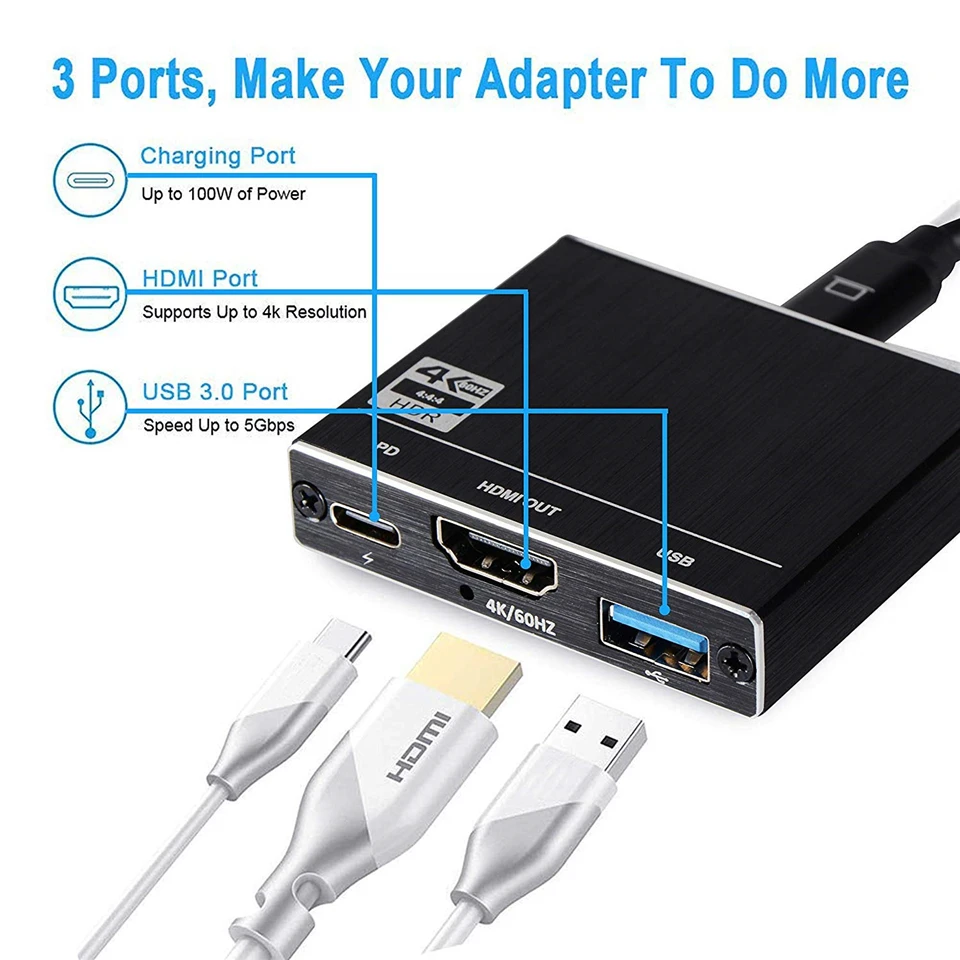 

Navceker USB C Hub 3-in-1 Type C Hub USB 3.1 to HDMI 4K@60Hz USB 3.0 Port 100W USB-C Power Delivery Portable for Nintendo Switch