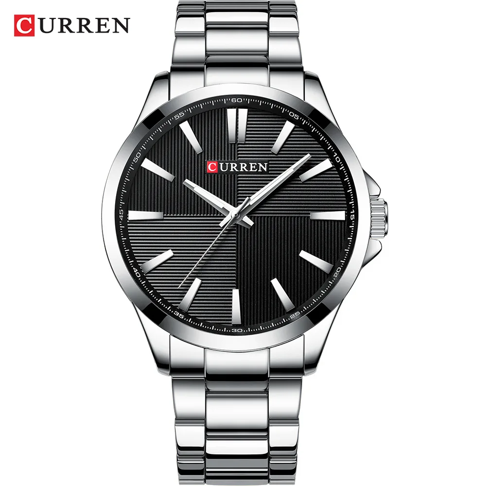 silver black CURREN Часы мужские модные часы роскошный браслет из нержавеющей стали Reloj Наручные часы бизнес часы водонепроницаемые Relogio Masculino - Цвет: silver black