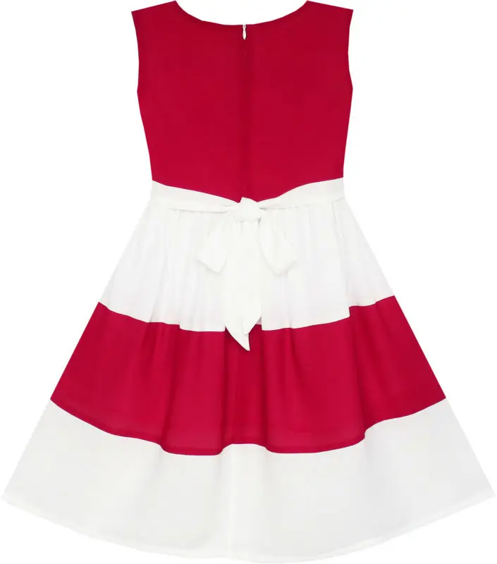 Sunny Fashion платья для девочек Плиссированный Воротник Цветной блок Шифон Sundress 2020