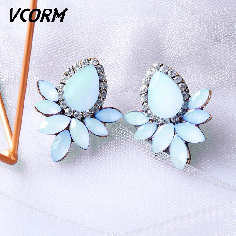 Blue VCORM новые корейские модные длинные висячие серьги с кристаллами для женщин массивные классические геометрические висячие серьги хорошее ювелирное изделие подарок - Окраска металла: Blue