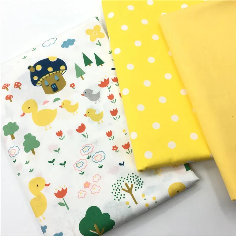 

100% cotton twill textile cartoon childlike duck flowers tree yellow dots fabric for DIY bedding apparel quilting handwork decor