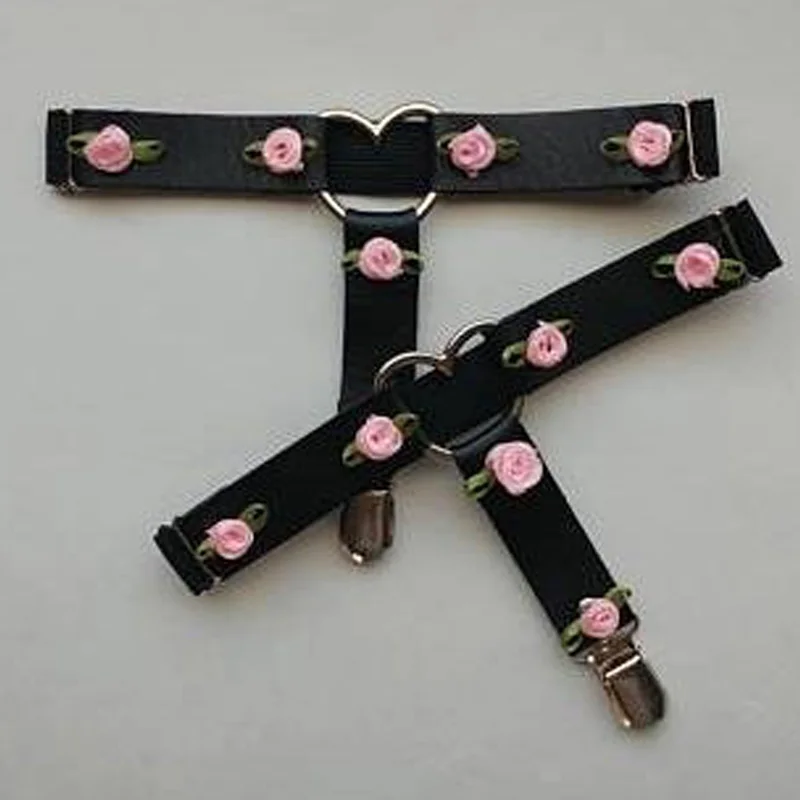 Удлиненные подвязки из искусственной кожи с сердечками и розами. Ddlg извращенный