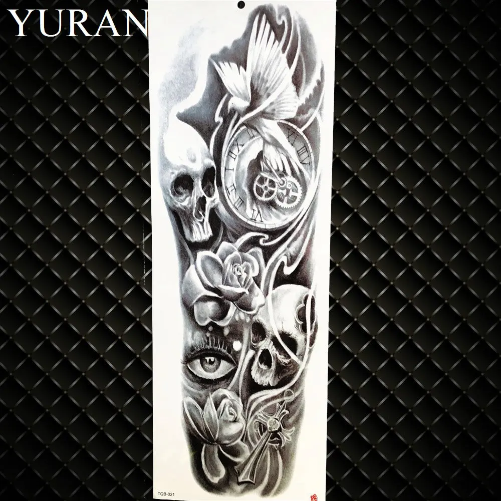 Черные часы переводная татуировка для глаз церкви женщин полное ног искусство