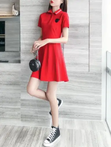 red Baharcelin 2XL вышивка поло Повседневные Платья De Festa футболка Femme летние топы одежда цельнокроеное платье Ete Vestidos - Цвет: red