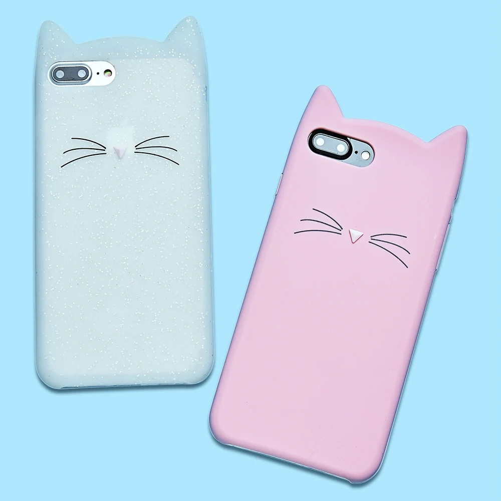 Tomkas Cat Beard Cases For iPhone 7 Case Cartoon Silicone Soft TPU Plain Anti knock Cover 6s 8 Plus X Funda |
