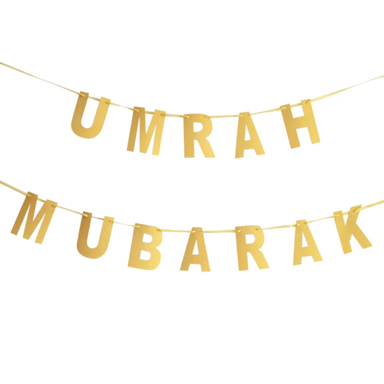 Лазерная резка umrah Мубарак Блестящий Золотой бумажный баннер для мусульманского