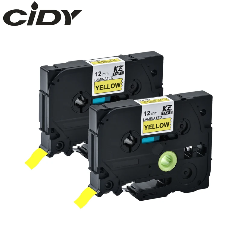 

CIDY 2pcs Black on yellow Label Tape P-Touch Compatible for Brother TZ 631 TZe631 tze 631 tz631 tz-631 tze-631 12mm label maker