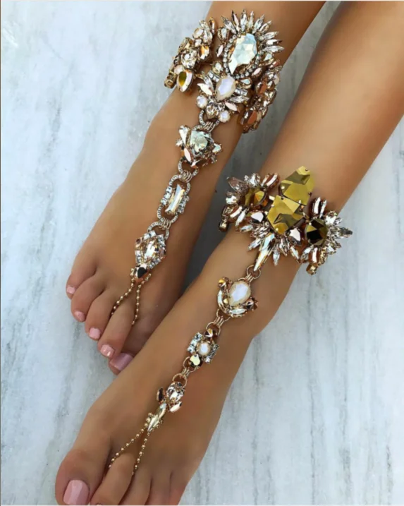 Женский браслет-цепочка на ногу с кристаллами | Украшения и аксессуары