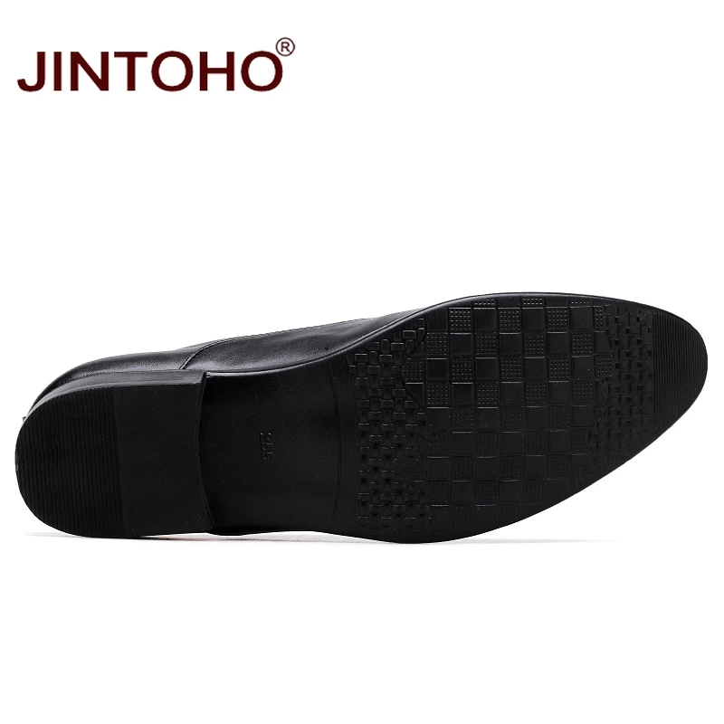 Туфли JINTOHO мужские кожаные официальная обувь заостренный носок блестящие лоферы