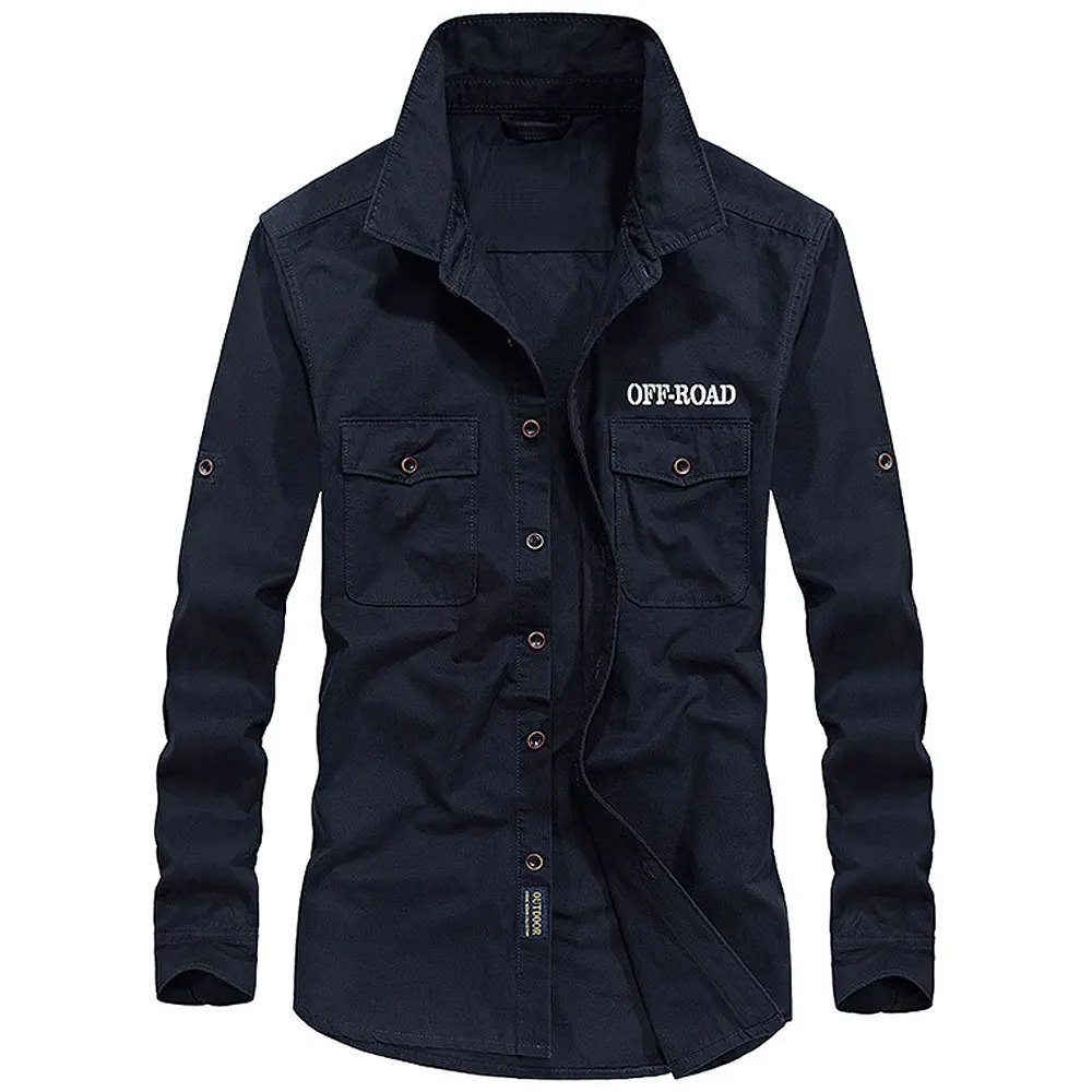 Рубашка мужская с длинным рукавом 100% хлопок в стиле милитари повседневная