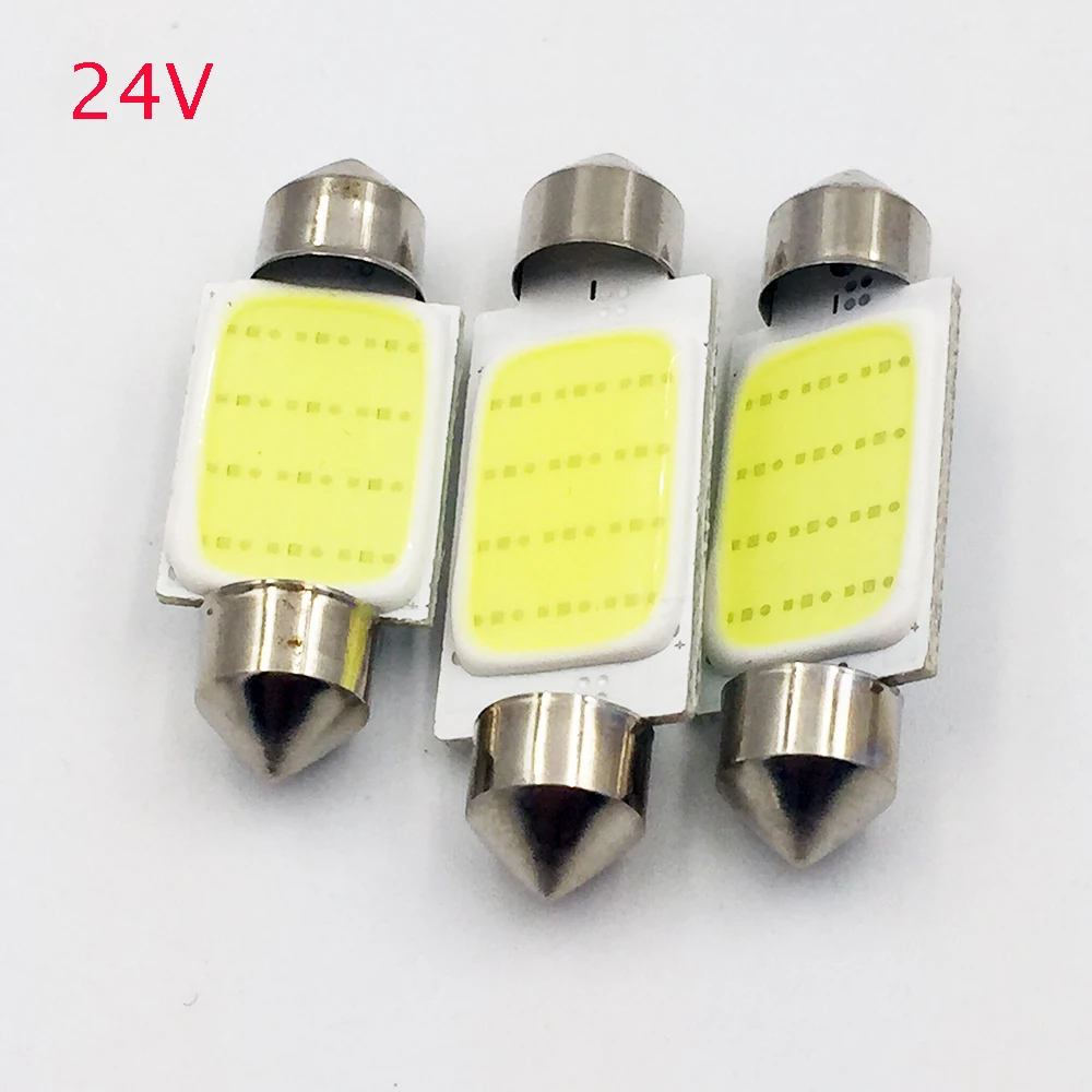 YSY 50 шт. 24 В гирлянда лампочка COB 12 светодиодов купольные огни C5W 31 мм 36 39 41 SMD белые