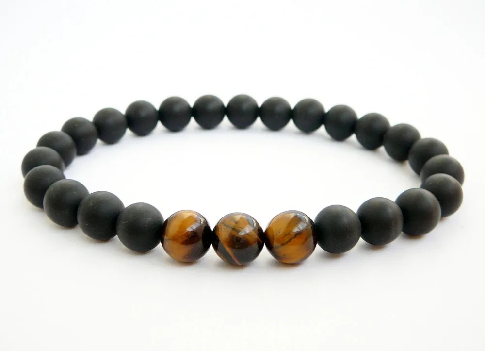 Мужской браслет из натурального камня длина 19 см|tiger eye beads bracelet|black onyx braceletbead bracelet |