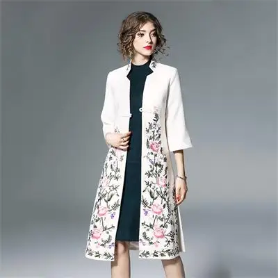 white Emboridery Элегантное зимнее пальто женские шерстяные пальто азиатское национальное пальто желтого размера плюс винтажная Осенняя верхняя одежда Уличная популярная одежда - Цвет: white